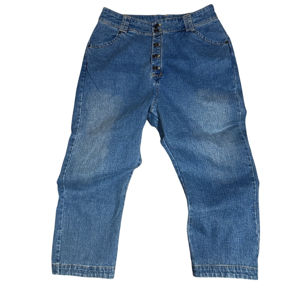 Soncy Crop Jeans Women Plus Size Blue Button Fly Ankle Denim Size 0 (12)